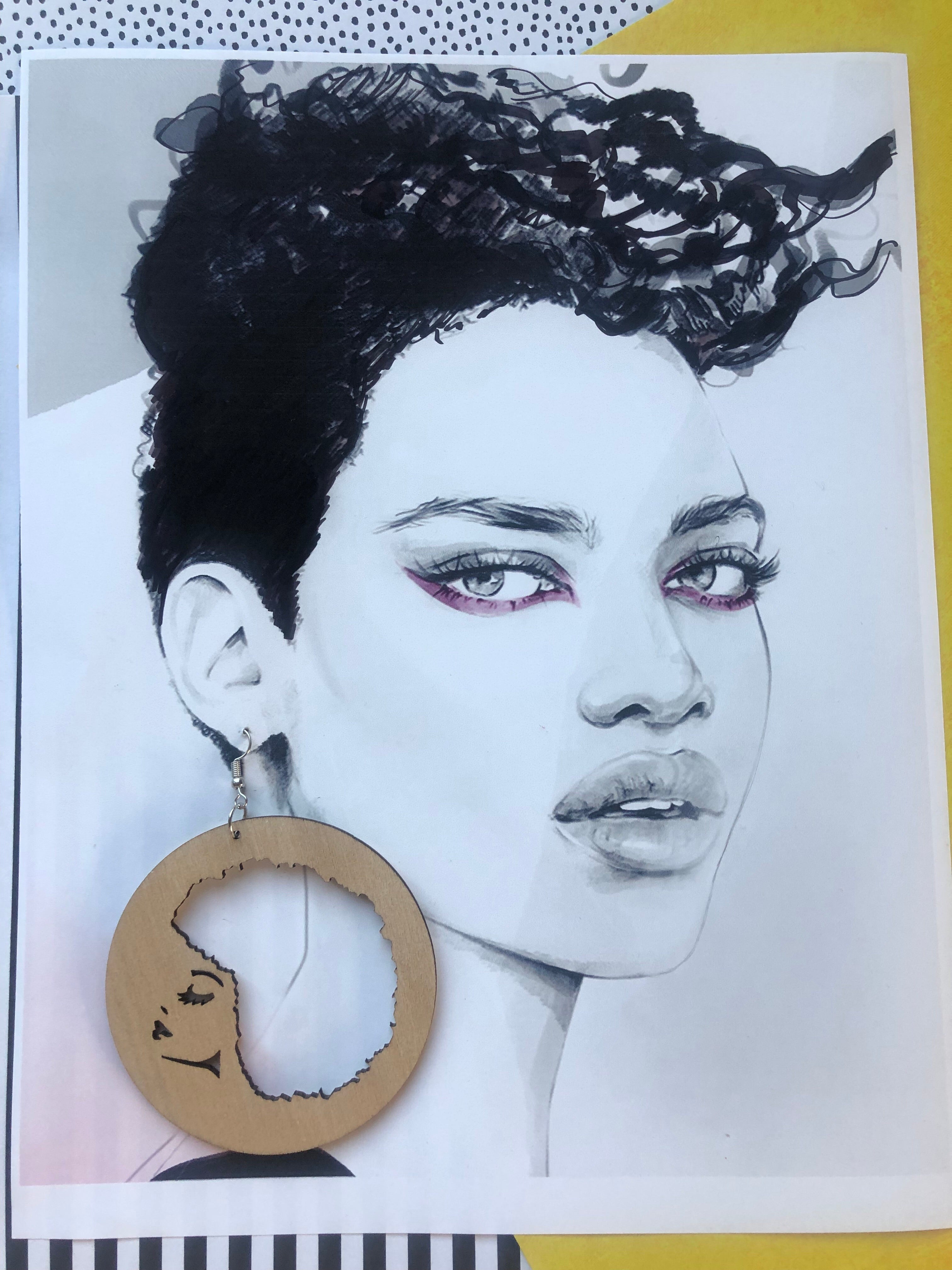 Afro American Wooden Earrings