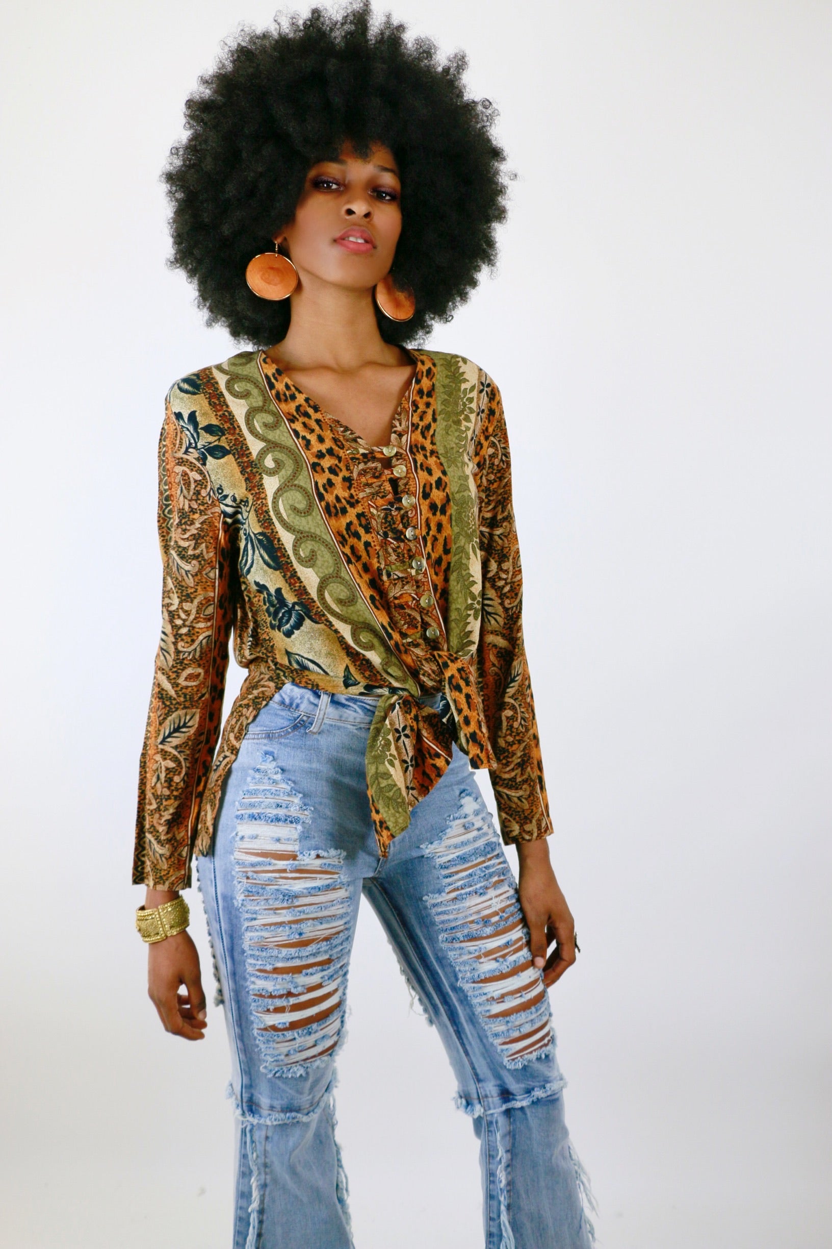 Vintage Sharon Anthony Leopard Mix 90s Top