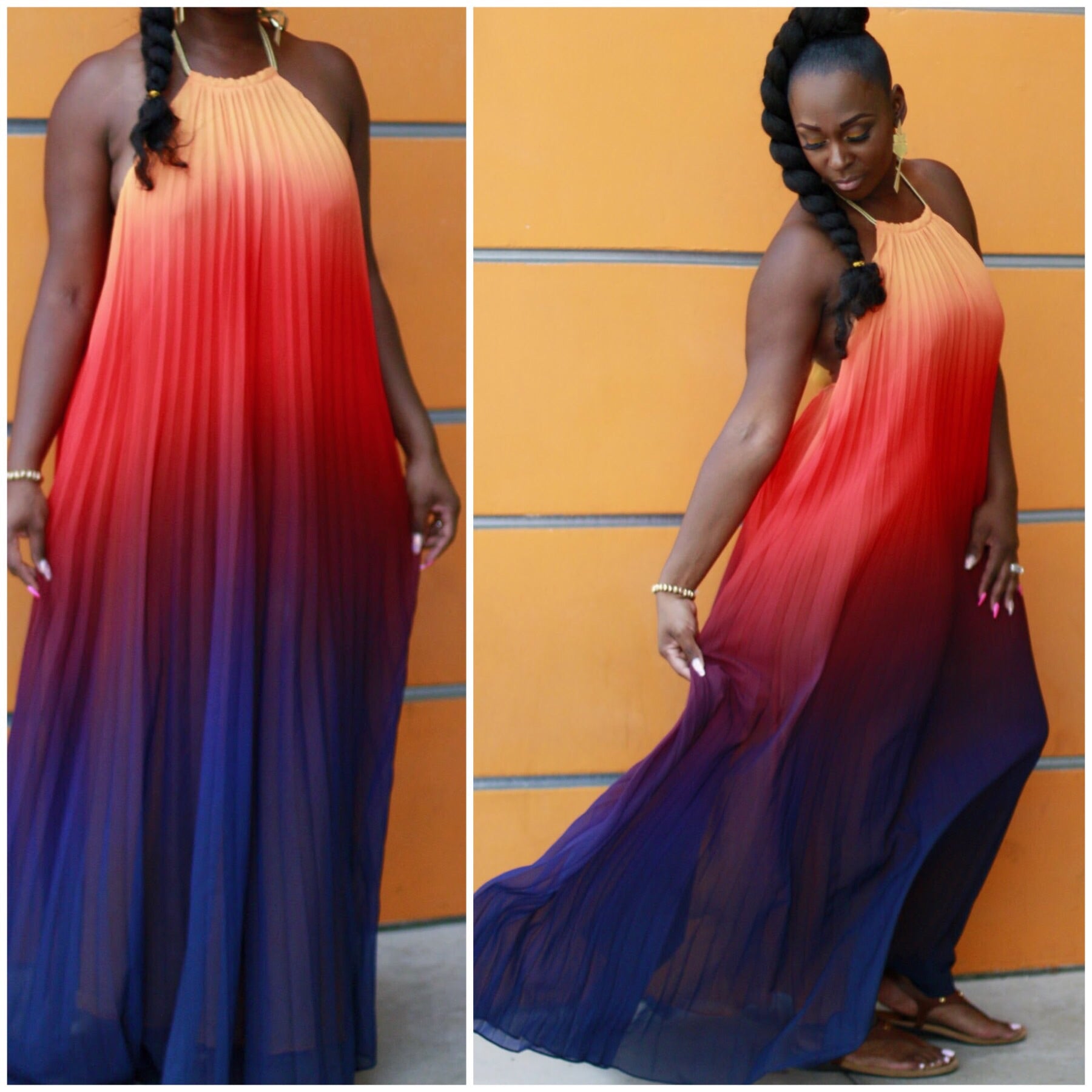 Mojave Sunset Pleated Maxi Dress