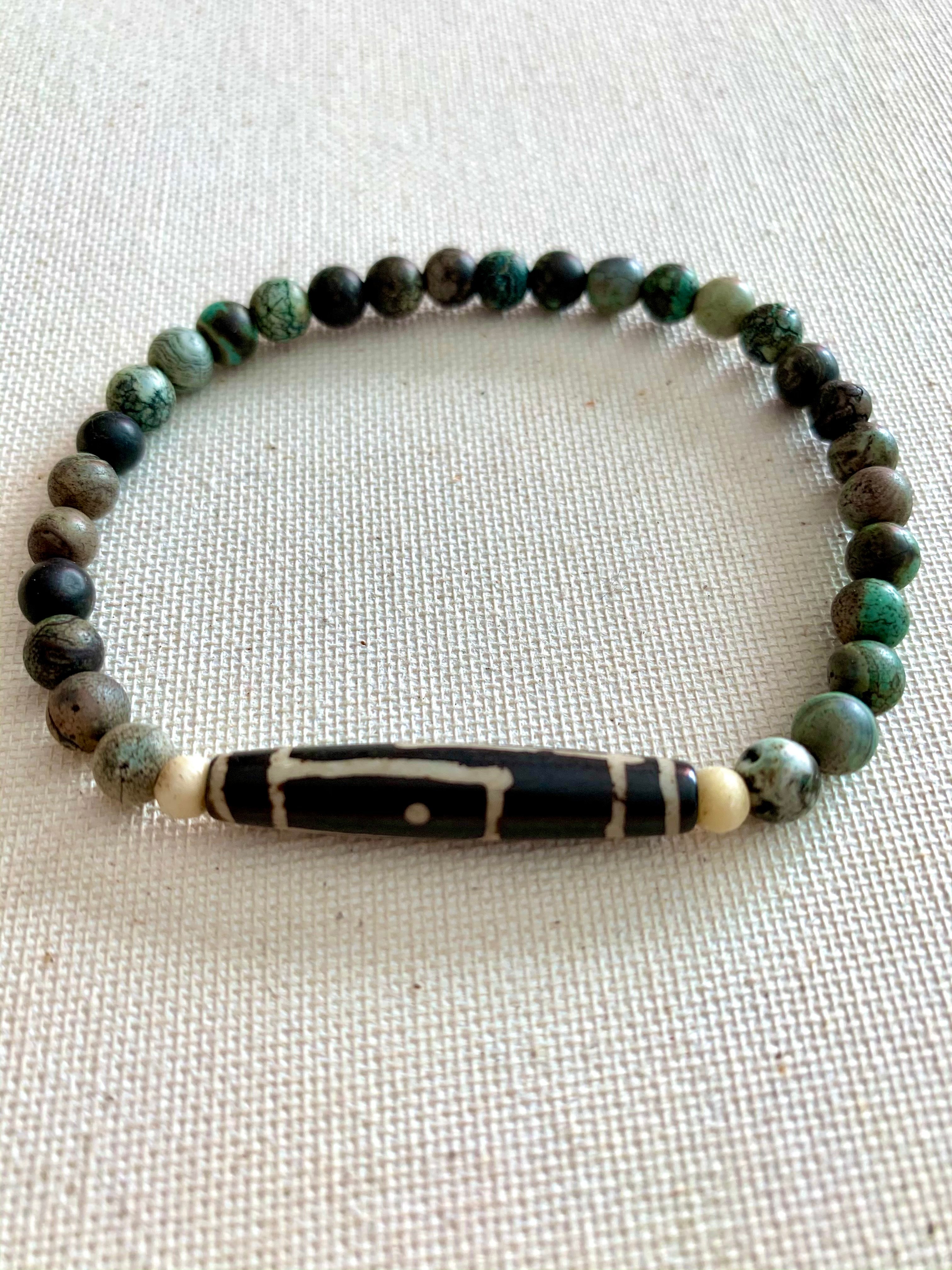 Yak Bone and Agate Stone Bracelet