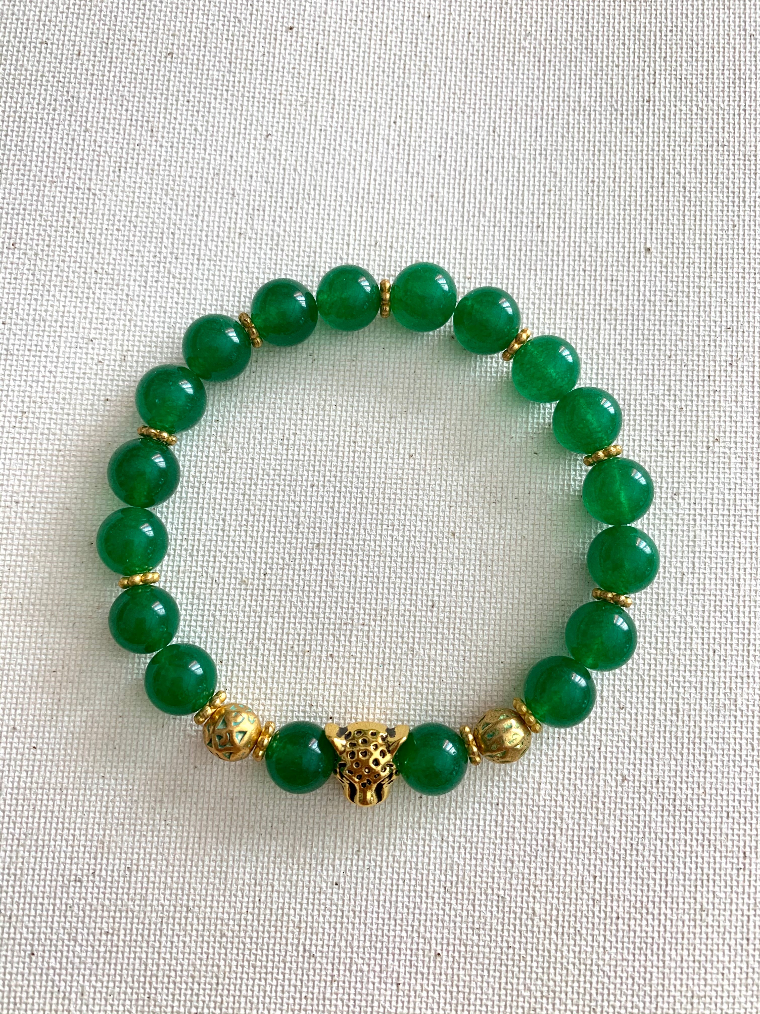 Green Quartz Stone Leopard Bracelet