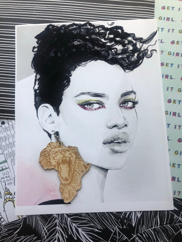 Lioness Wooden Earrings