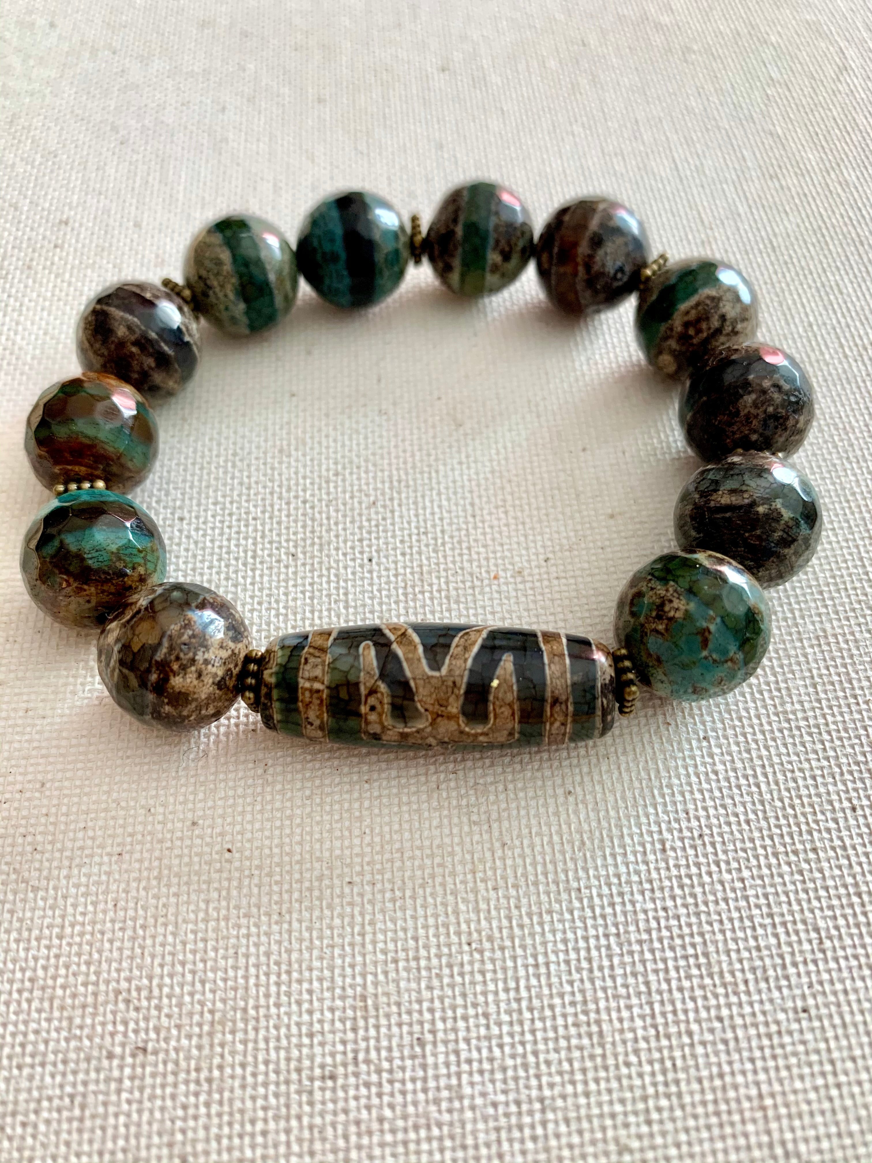 Tibetan and Faceted Agate Stone Bracelet