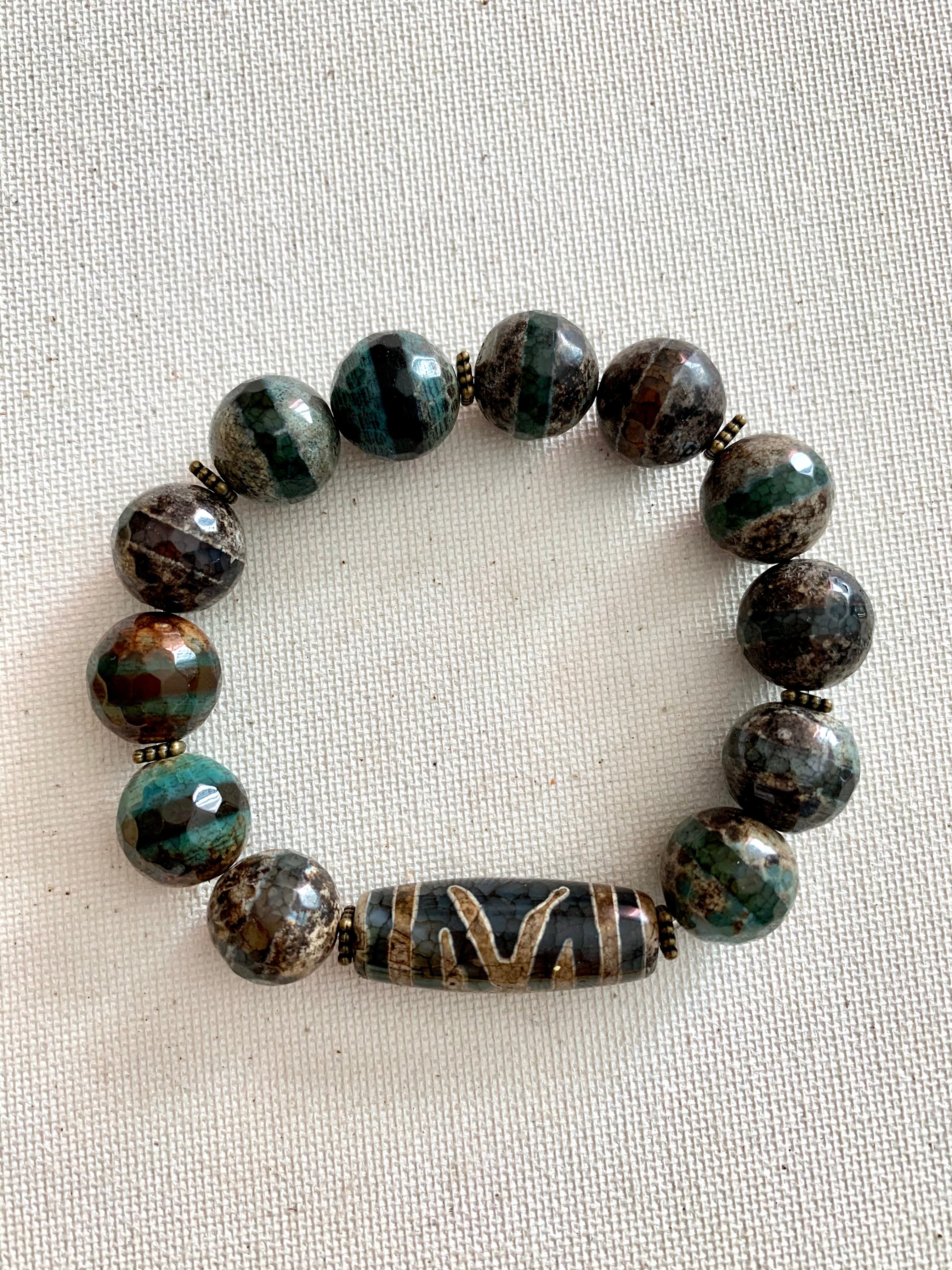 Tibetan and Faceted Agate Stone Bracelet