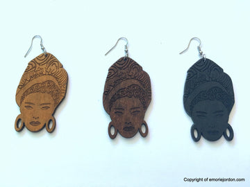 Headwrap Girl Wooden Earrings