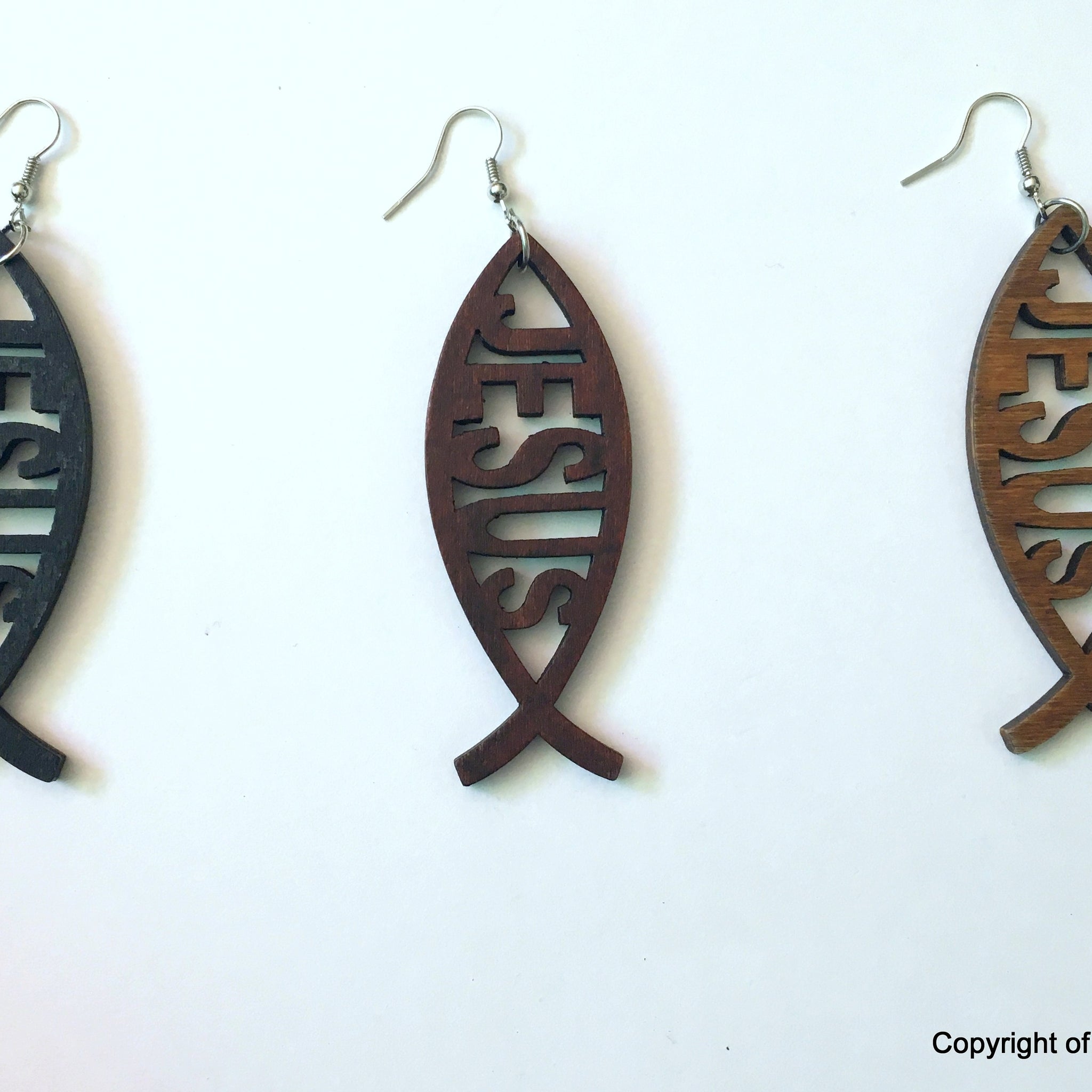 F.I.S.H Jesus Wooden Earrings