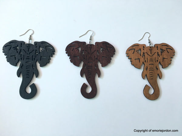 Tribal Elephant Wooden Earrings
