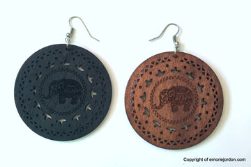 Tribal Elephant Medallion Wooden Earrings