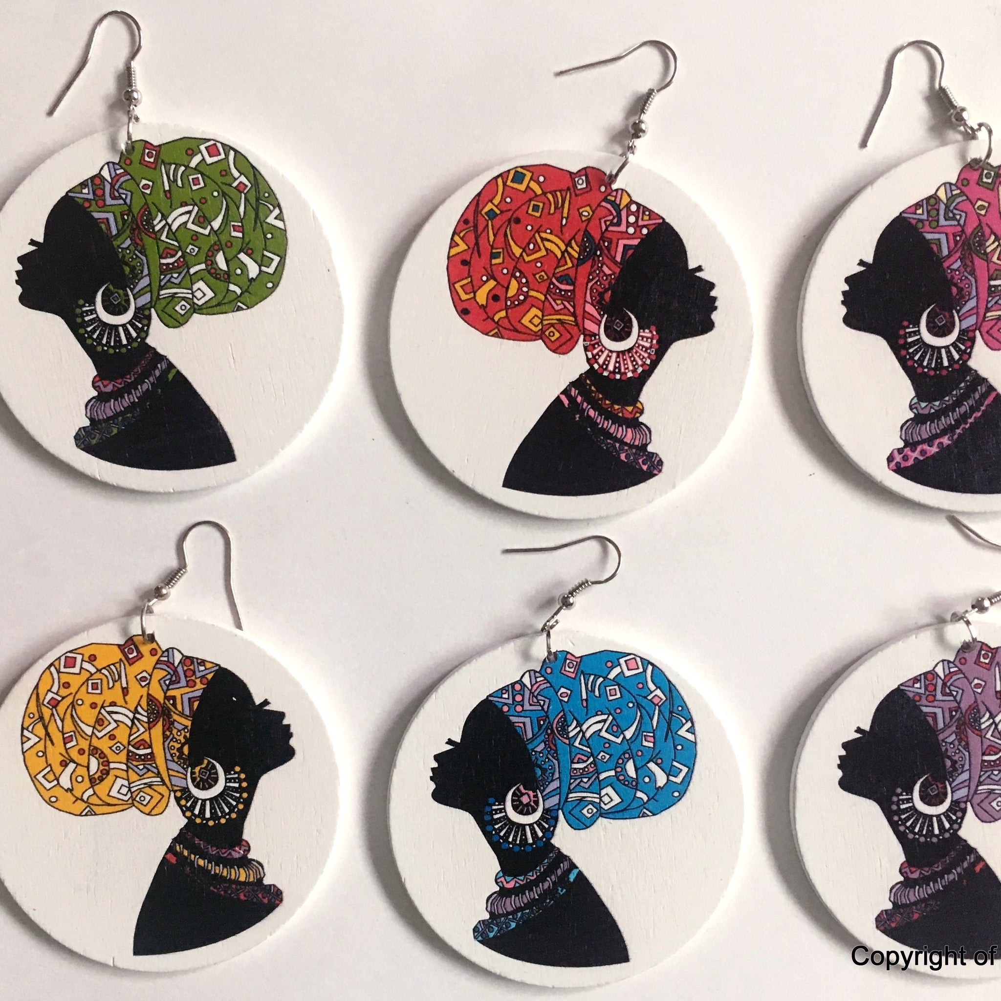 Colored Head Wrap Wooden Earrings