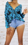 Womens Vintage 80s print Banded Blazer by Topline Peplum Top