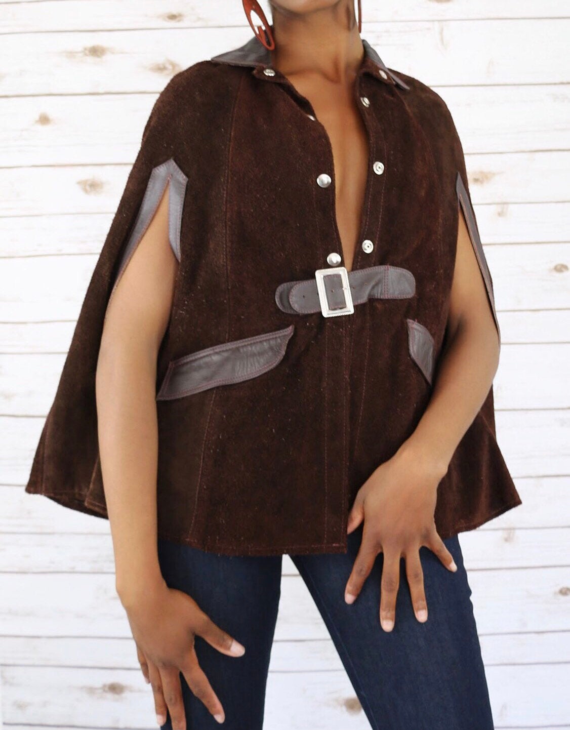 Live: 92 Suede and Leather Brown Vintage Cape