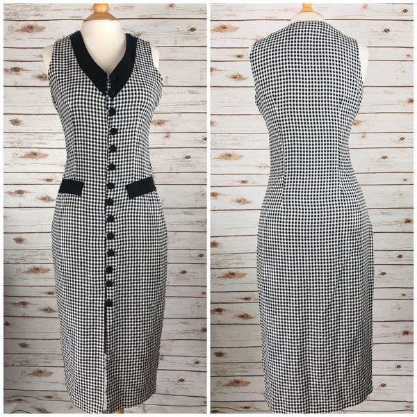 80s Dress Checkered boho Black and White Fitted