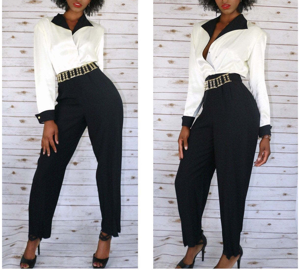 80s Satin Collared Vintage Jumpsuit by JR Nites