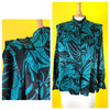 Vintage 80s Polyester Blouse TJW Mervyns Satin Shirt 80s Top Monstera Leaf Blouse