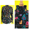 80s 90s Vintage Floral Blouse Bold 1980s Top Black Flowers Womens Shirt 80s Top