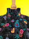80s 90s Vintage Floral Blouse Bold 1980s Top Black Flowers Womens Shirt 80s Top