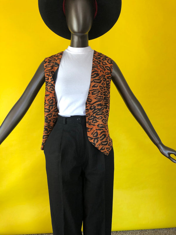 90s Carol Horn Silk Leopard Print Vintage Vest