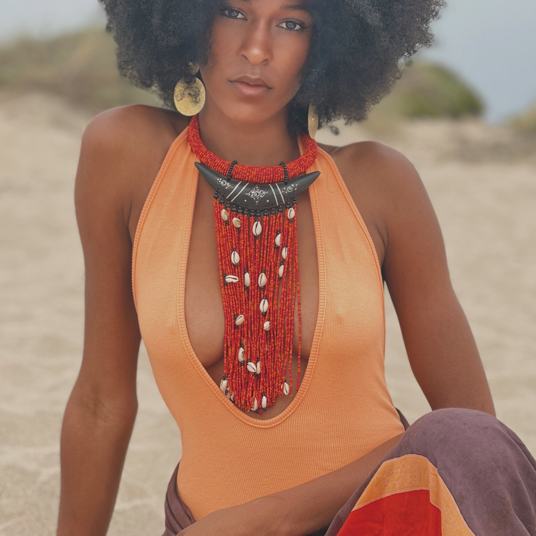 Sunley Orange Ribbed Bodysuit