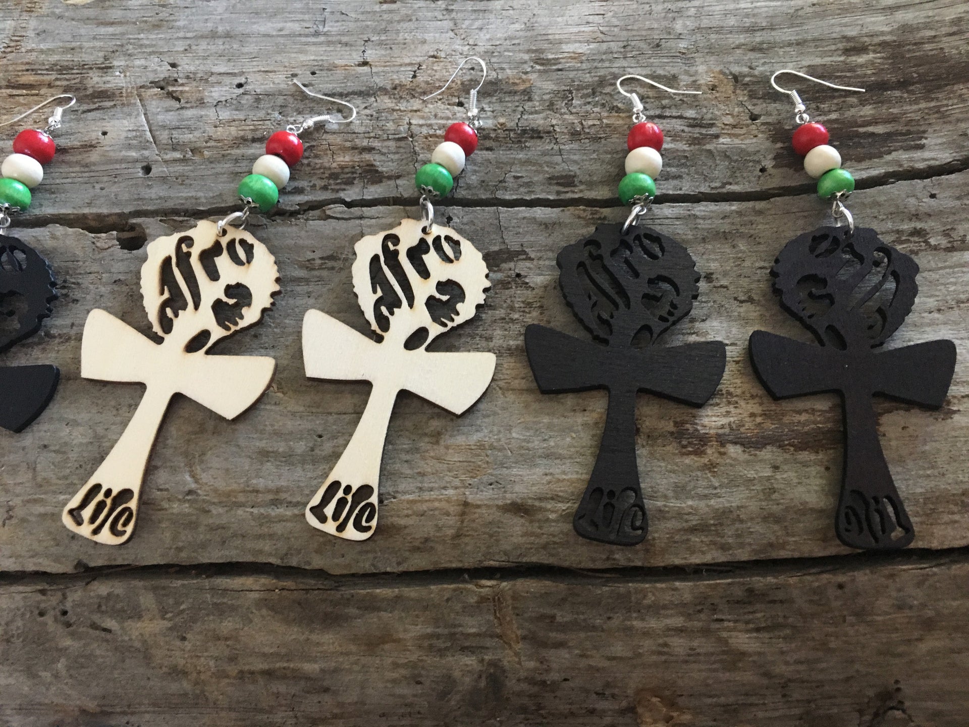 Afro Life Ankh Wooden Earrings