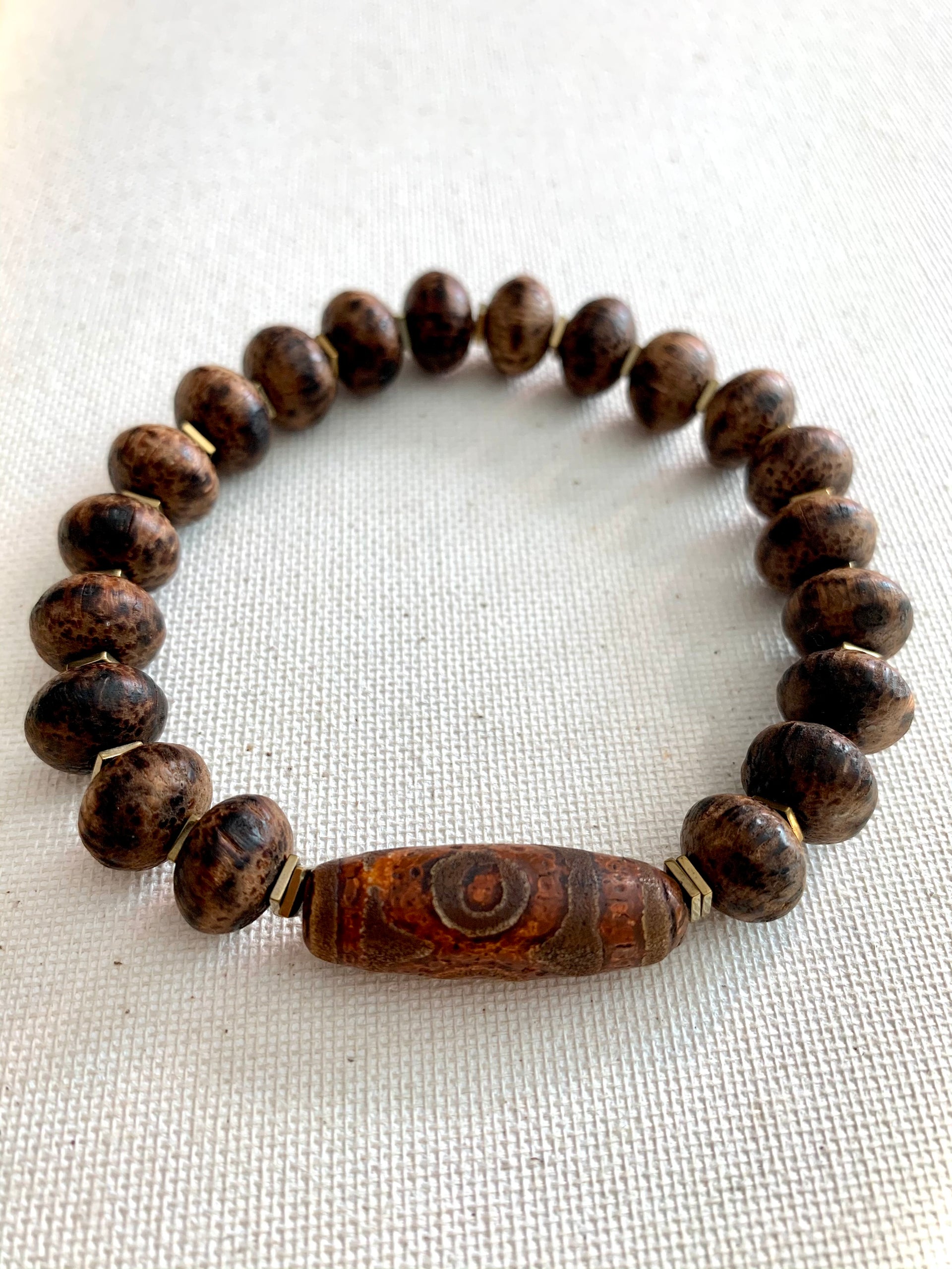 Tibetan Stone and Coconut Wood Bracelet