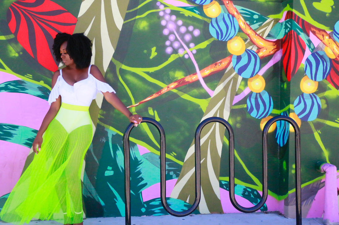 Neon Pleated Tulle Maxi Skirt