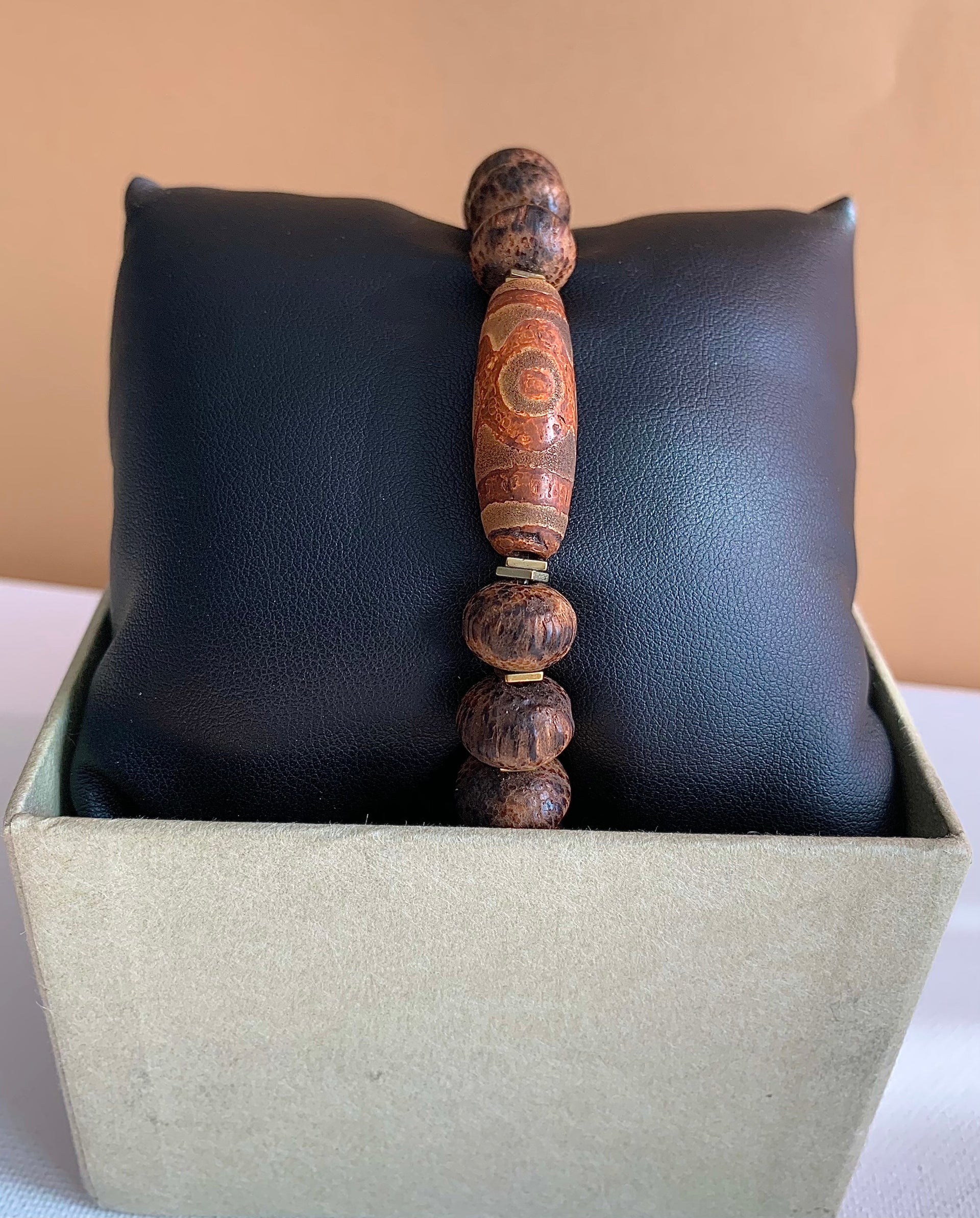 Tibetan Stone and Coconut Wood Bracelet