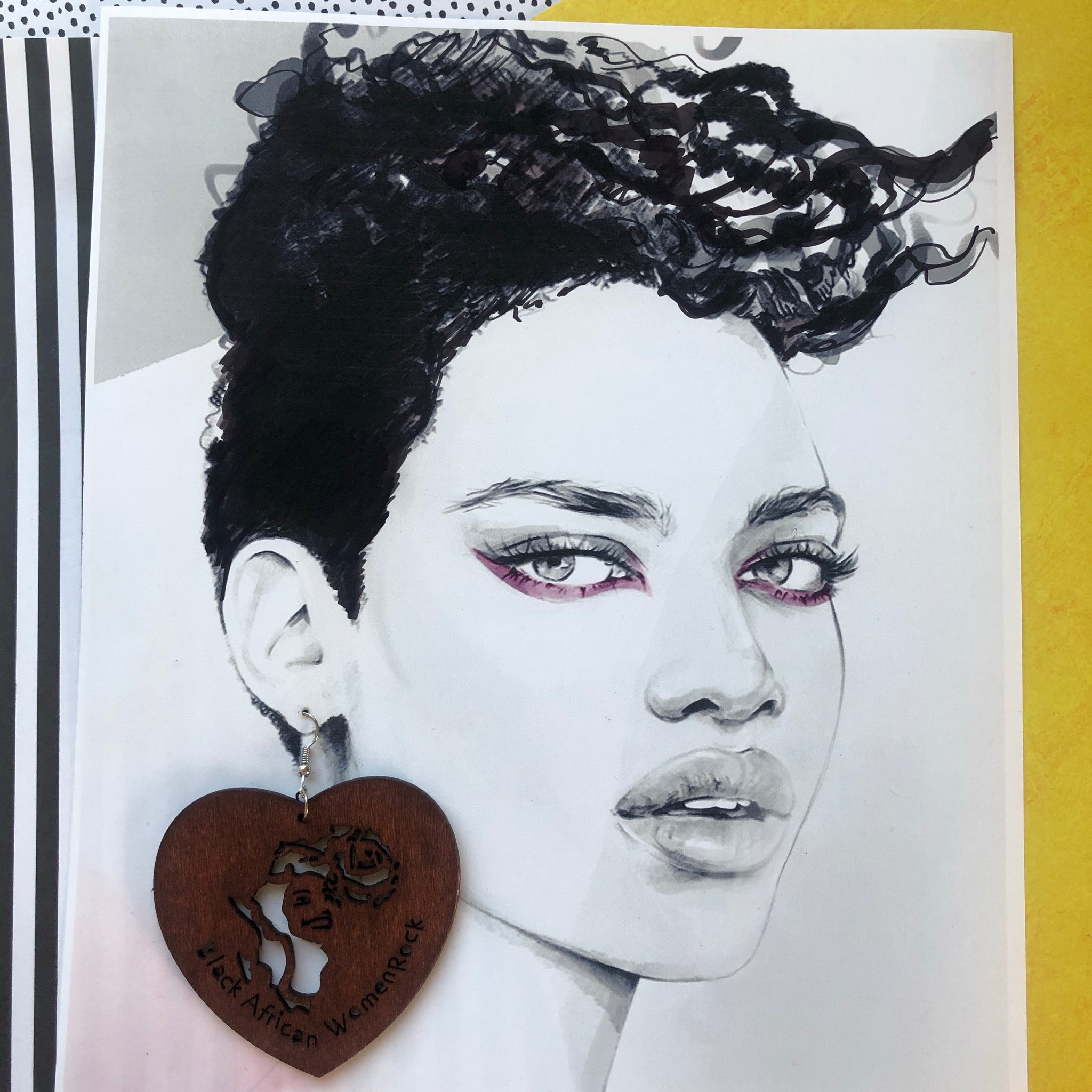 African Women Rock Wooden Earrings