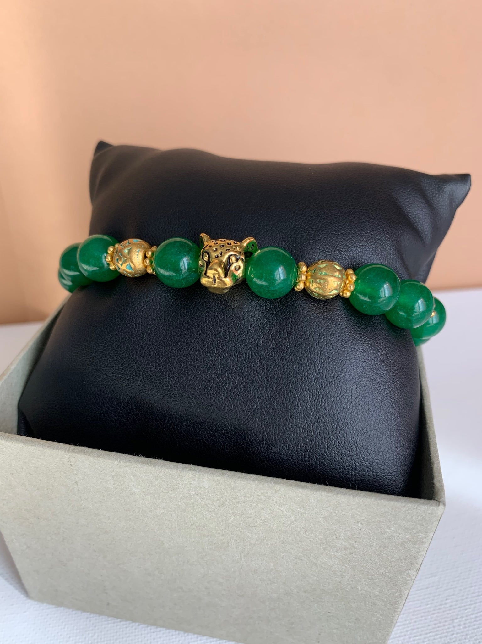 Green Quartz Stone Leopard Bracelet