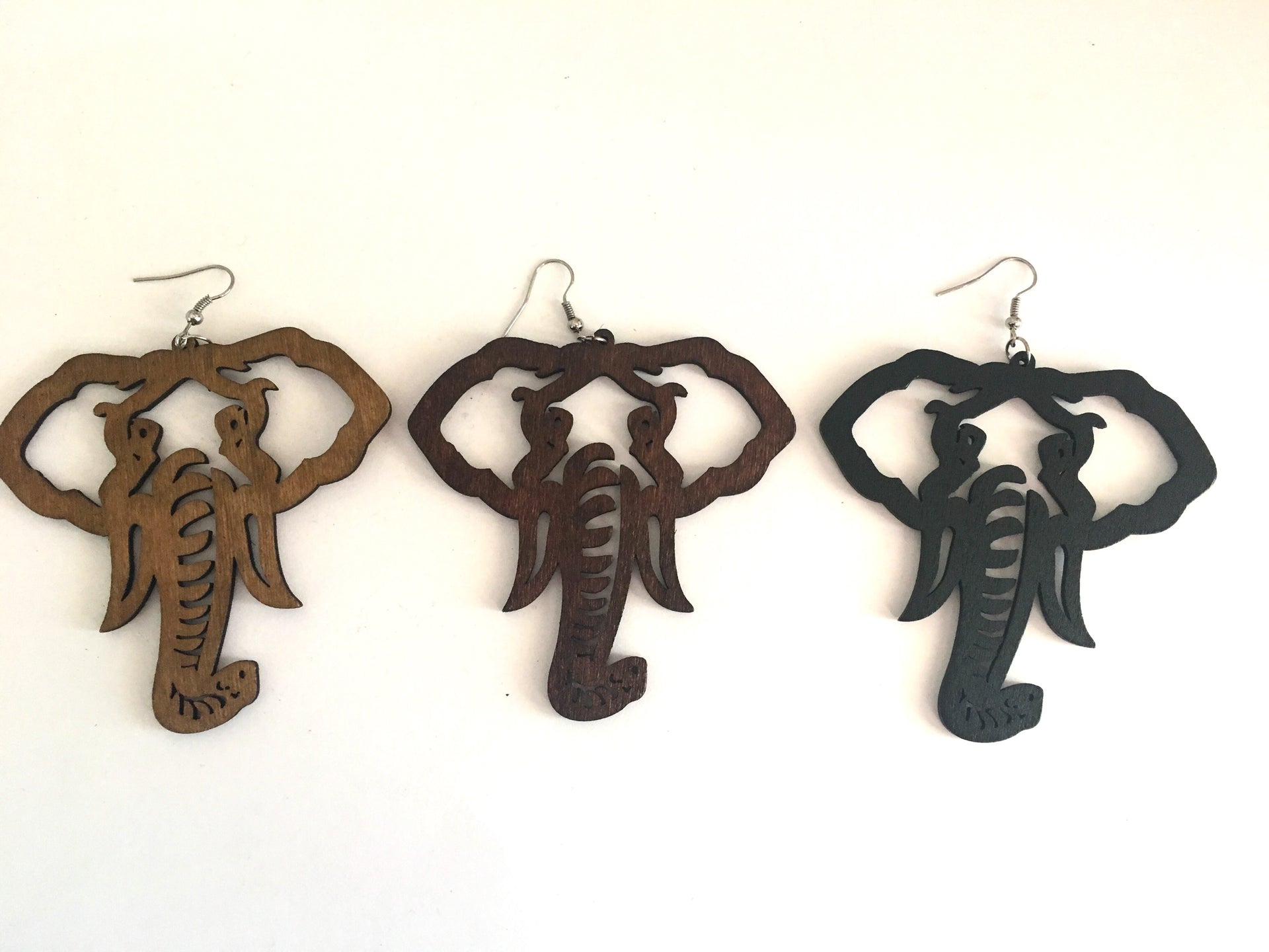 Outline Elephant Wooden Earrings