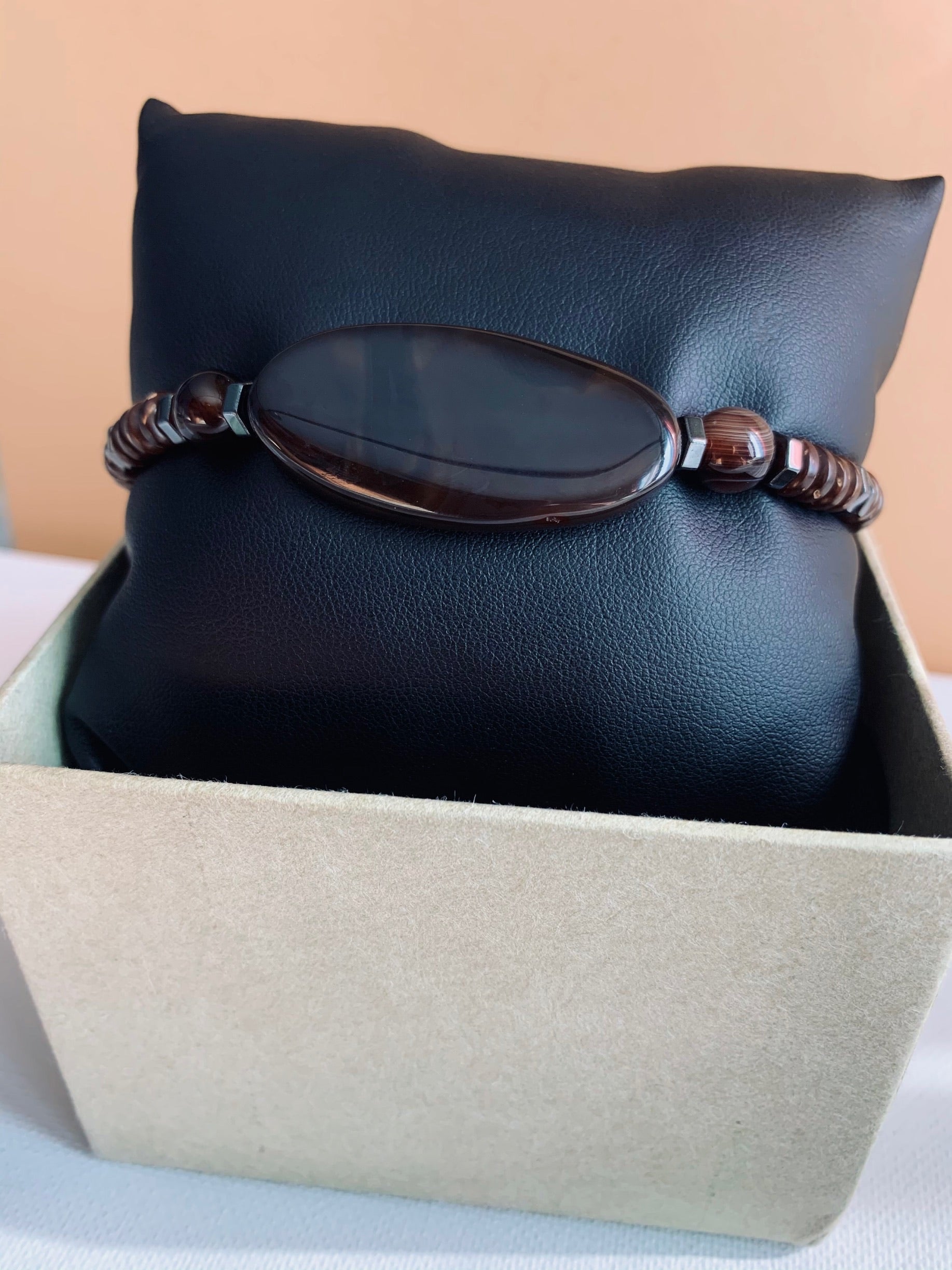 Brown Agate Stone Coconut Shell Bracelet