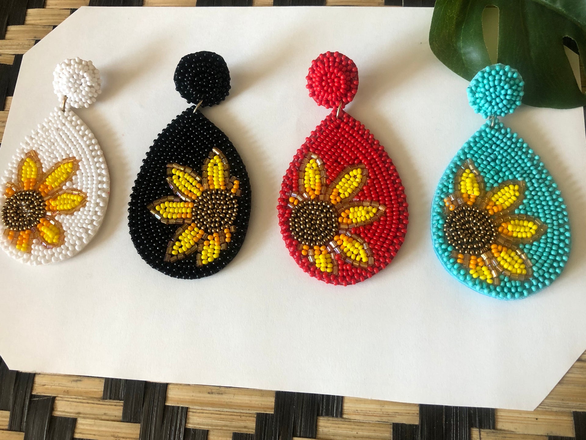 Sunflower Drops Beaded Earrings