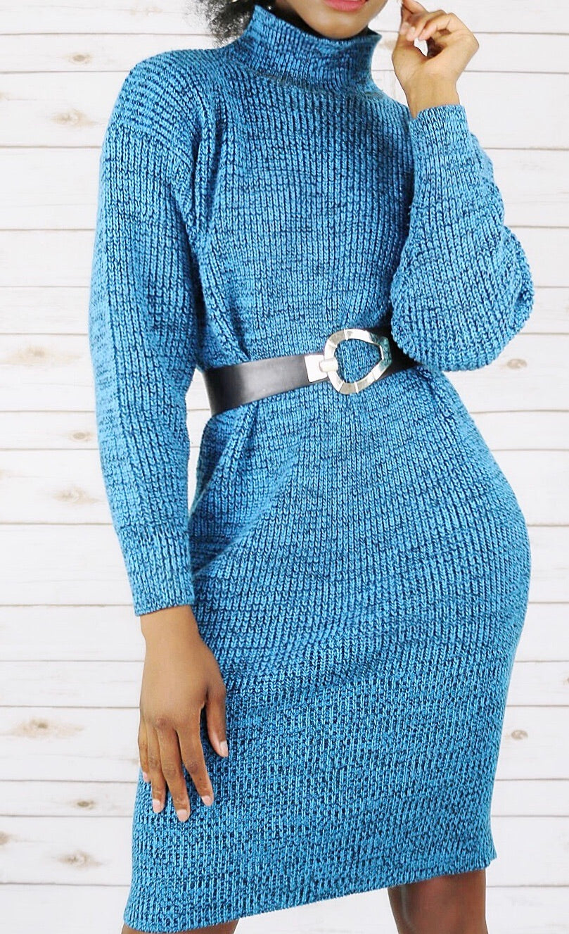 Vintage 80s Blue Sweater Dress