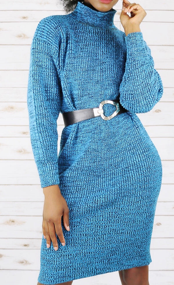 Vintage 80s Blue Sweater Dress