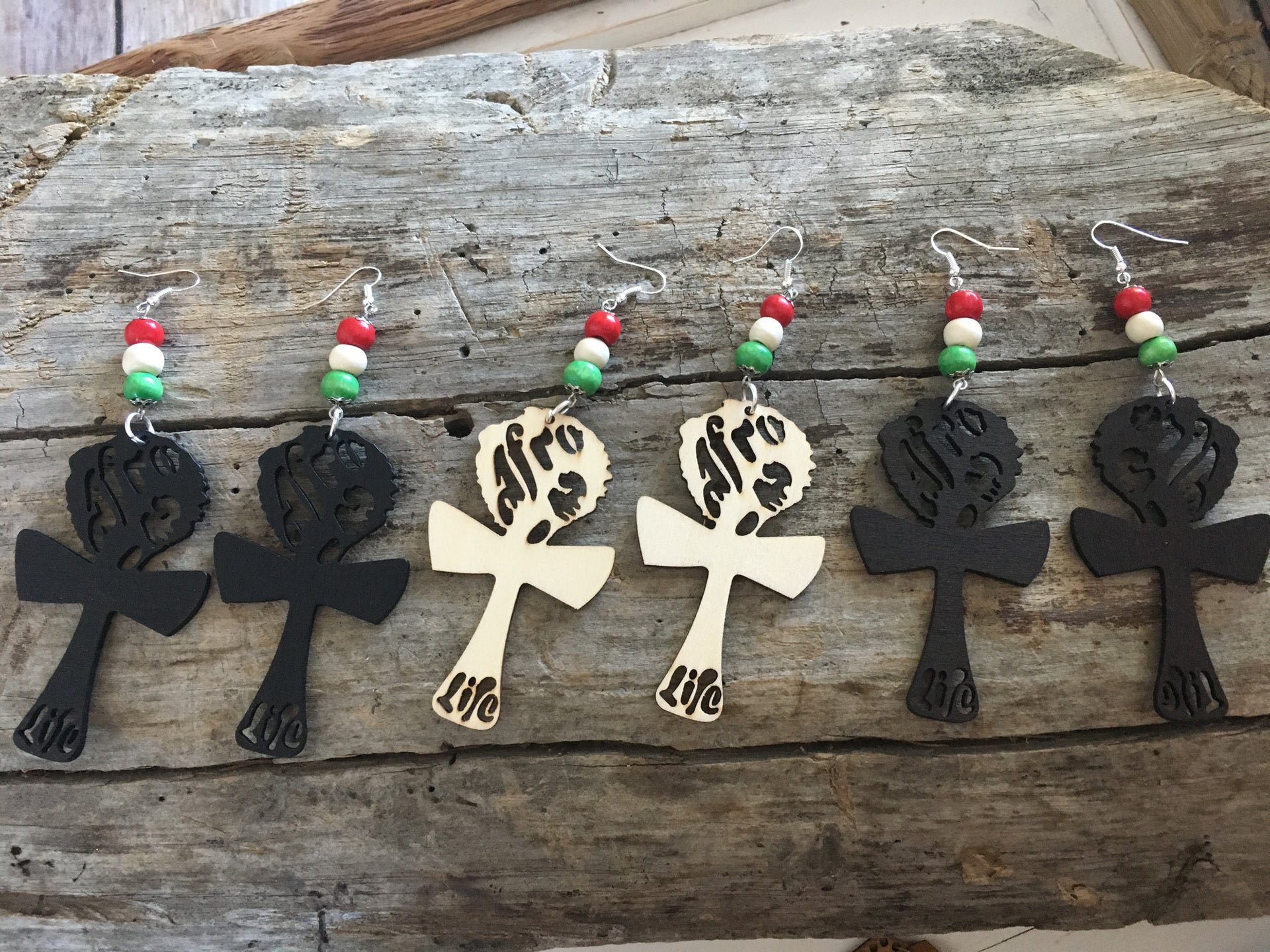 Afro Life Ankh Wooden Earrings