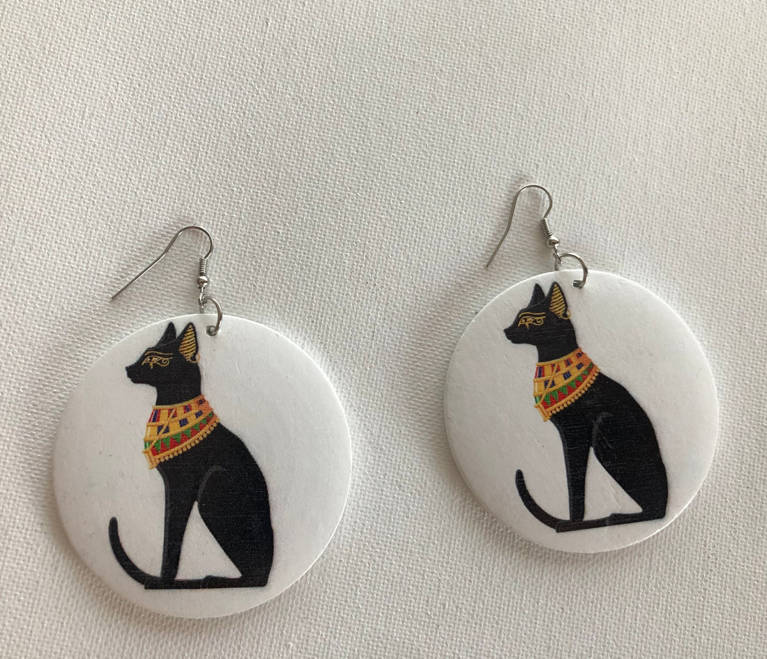 Bastet Wooden Earrings