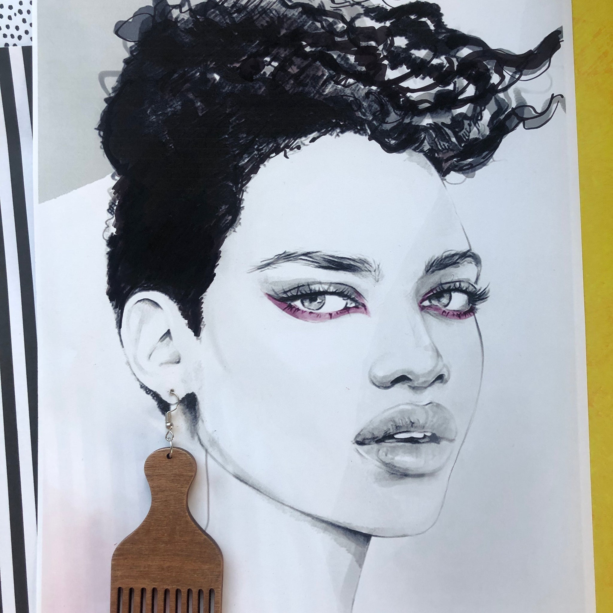 Afro Pick Wooden Earrings
