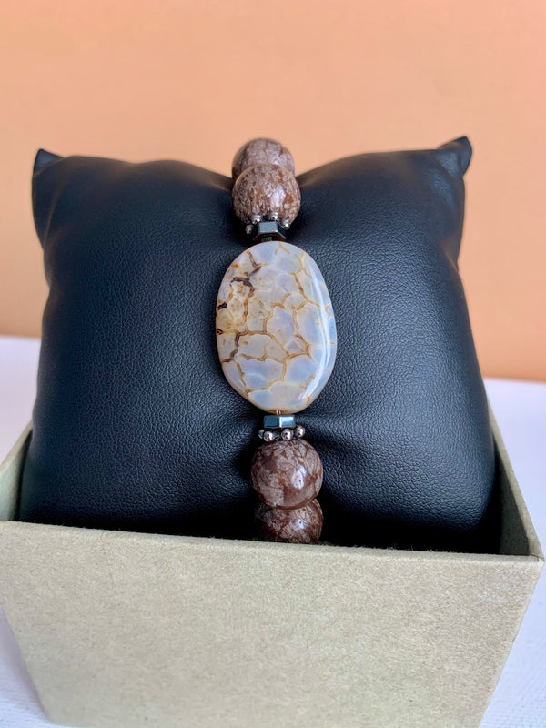 Chocolate Jasper and Oval Agate Stone Bracelet