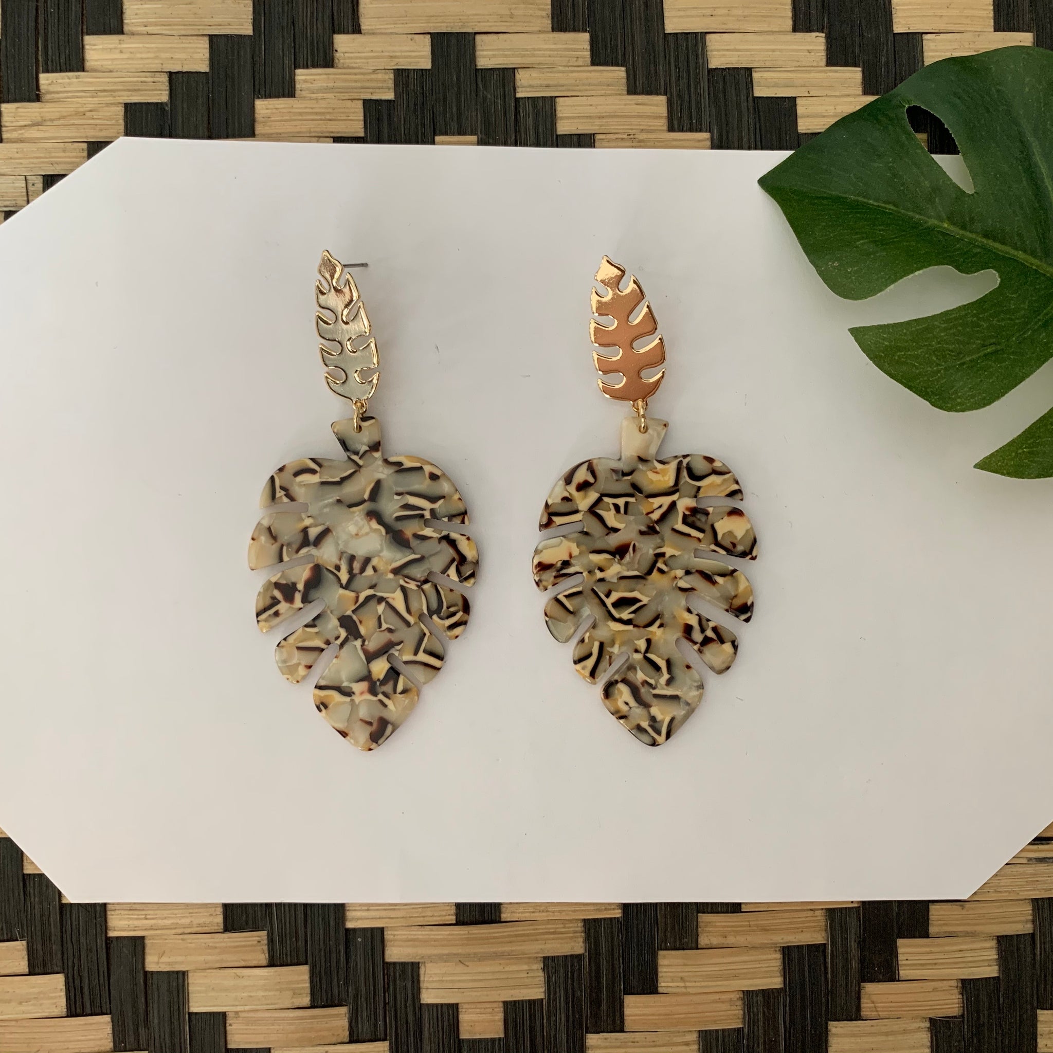 Mosaic Monstera Earrings
