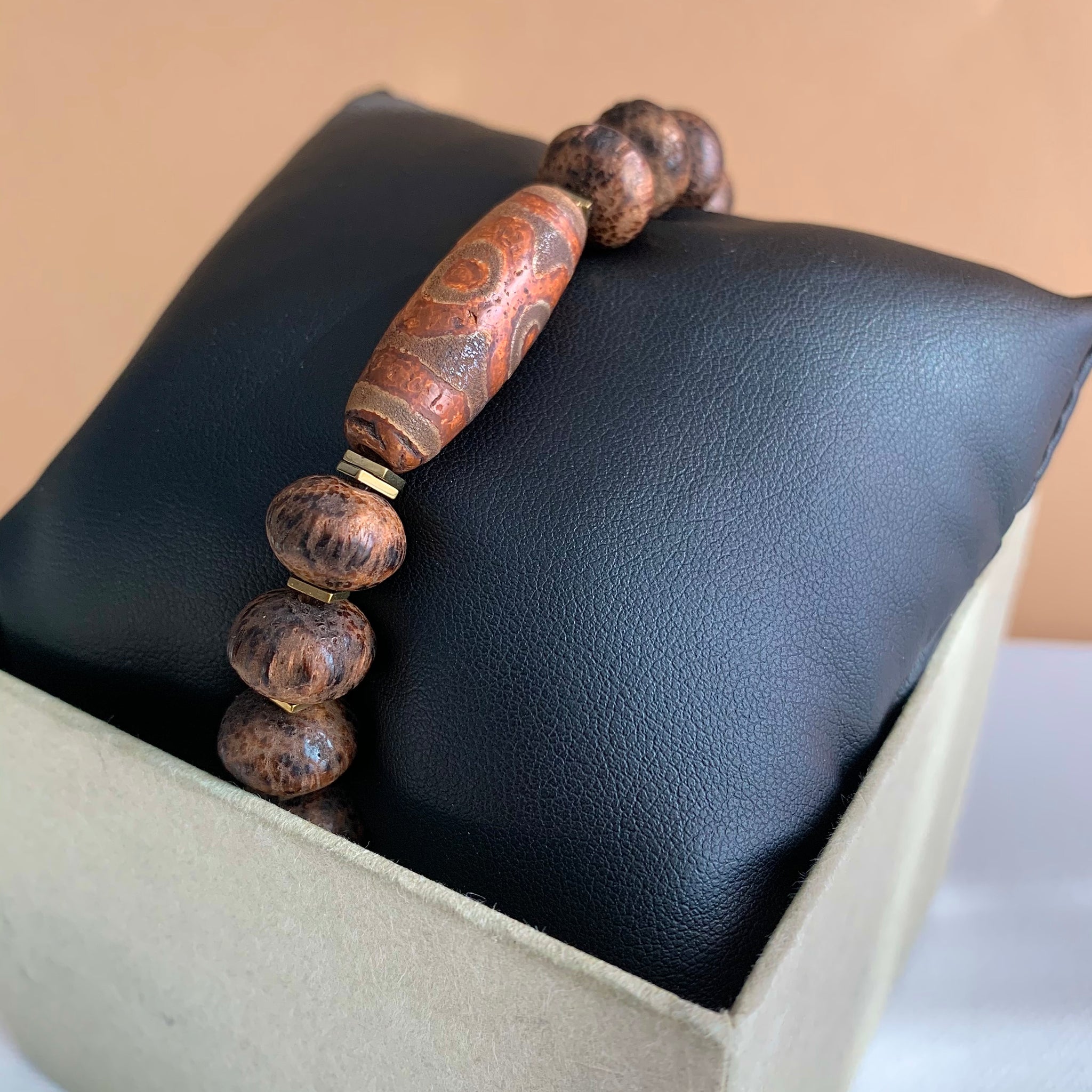 Tibetan Stone and Coconut Wood Bracelet