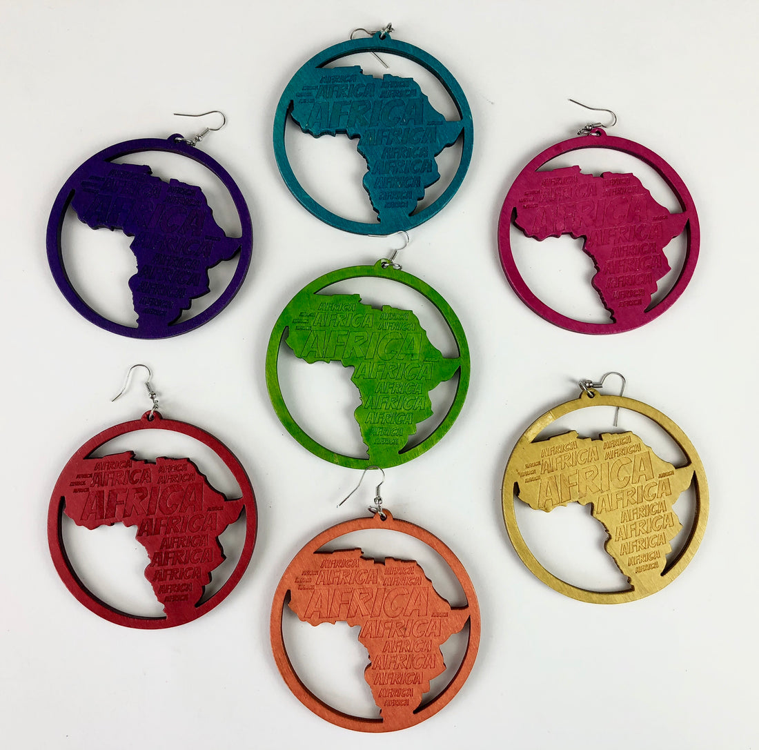 African In Words Wooden Earrings