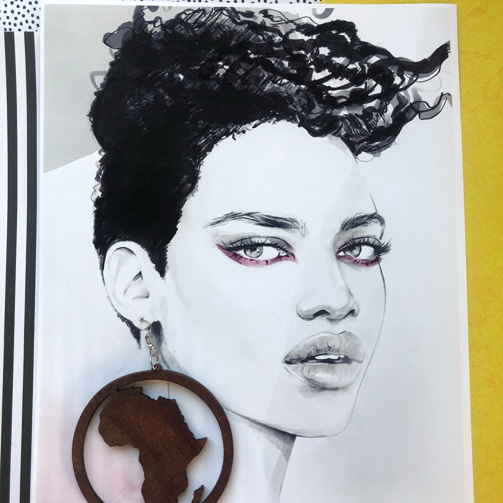 Continental Africa Hoop Wooden Earrings
