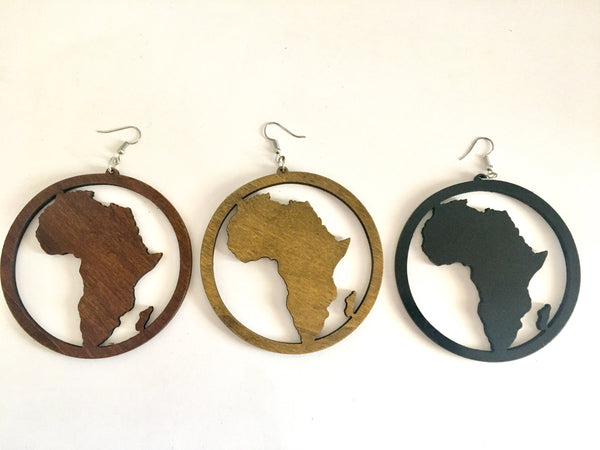Continental Africa Hoop Wooden Earrings