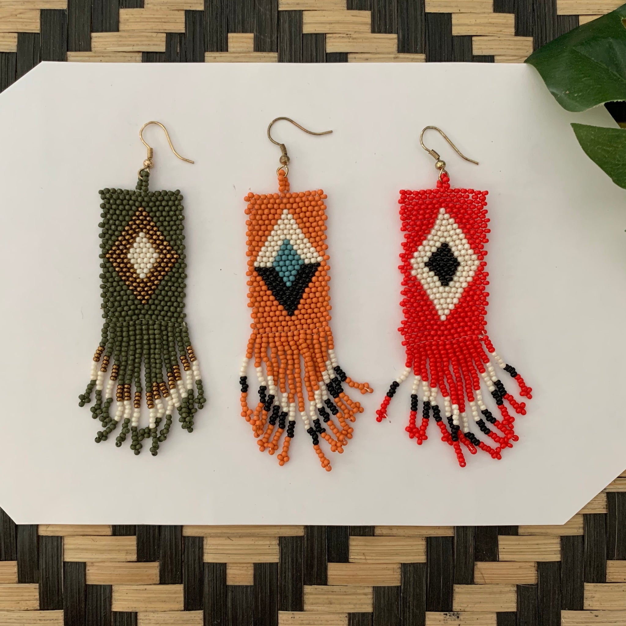 Diamond Banner Beaded Earrings