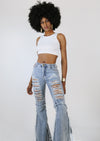 Distressed Frayed Bell Bottom Jeans