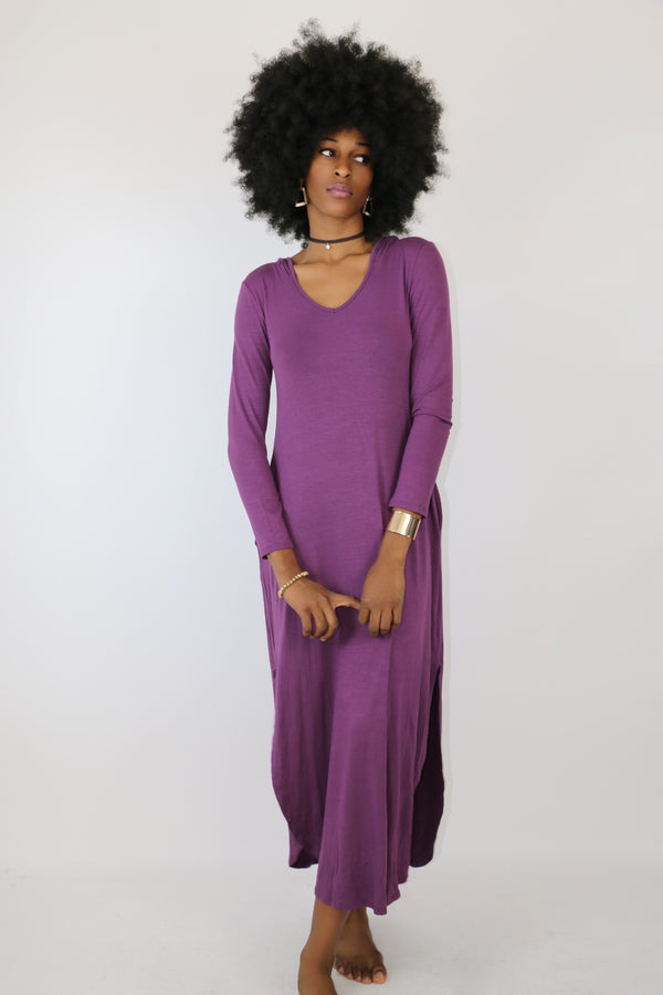 Aster Hooded Purple Maxi Dress
