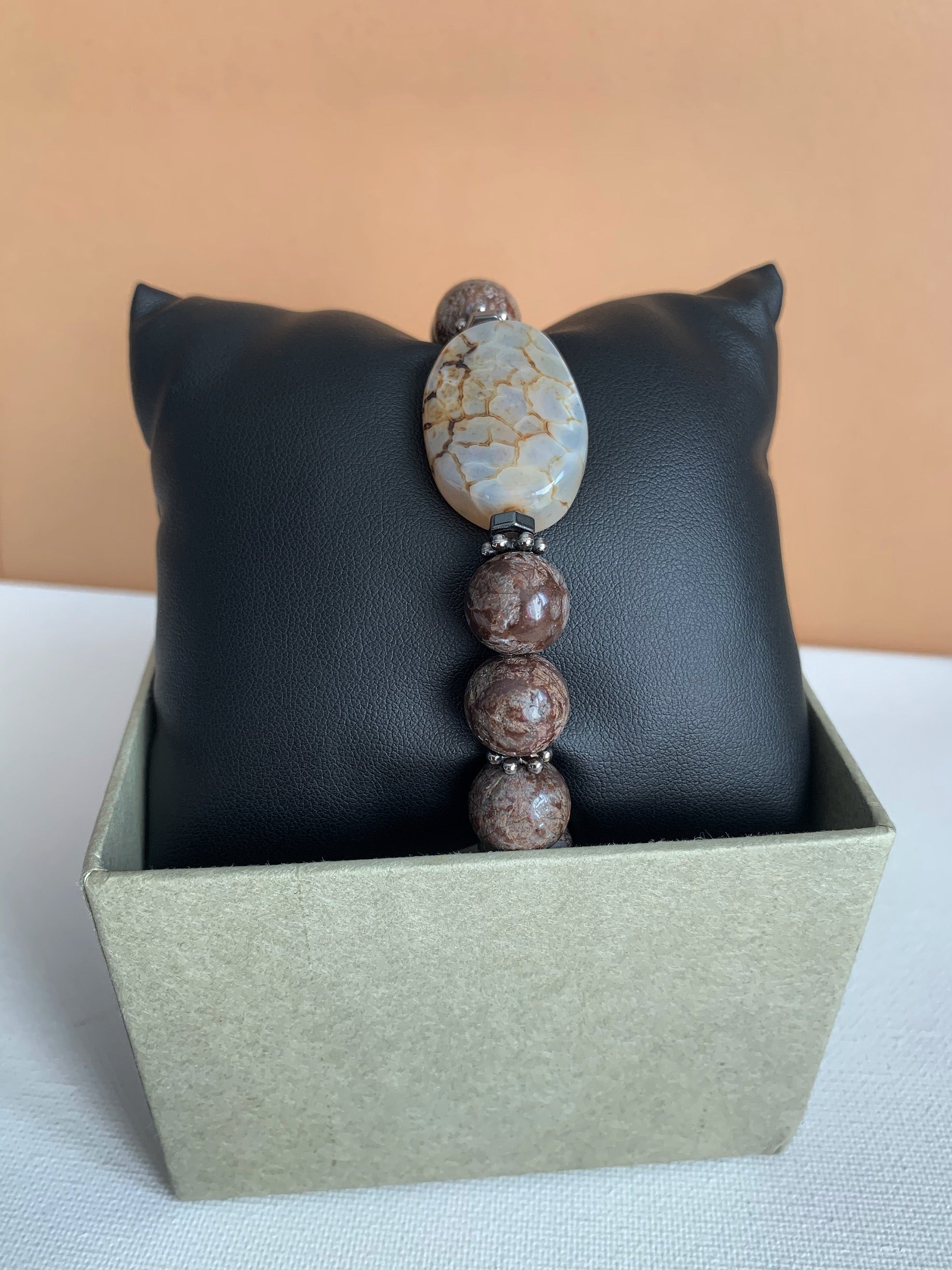 Chocolate Jasper and Oval Agate Stone Bracelet