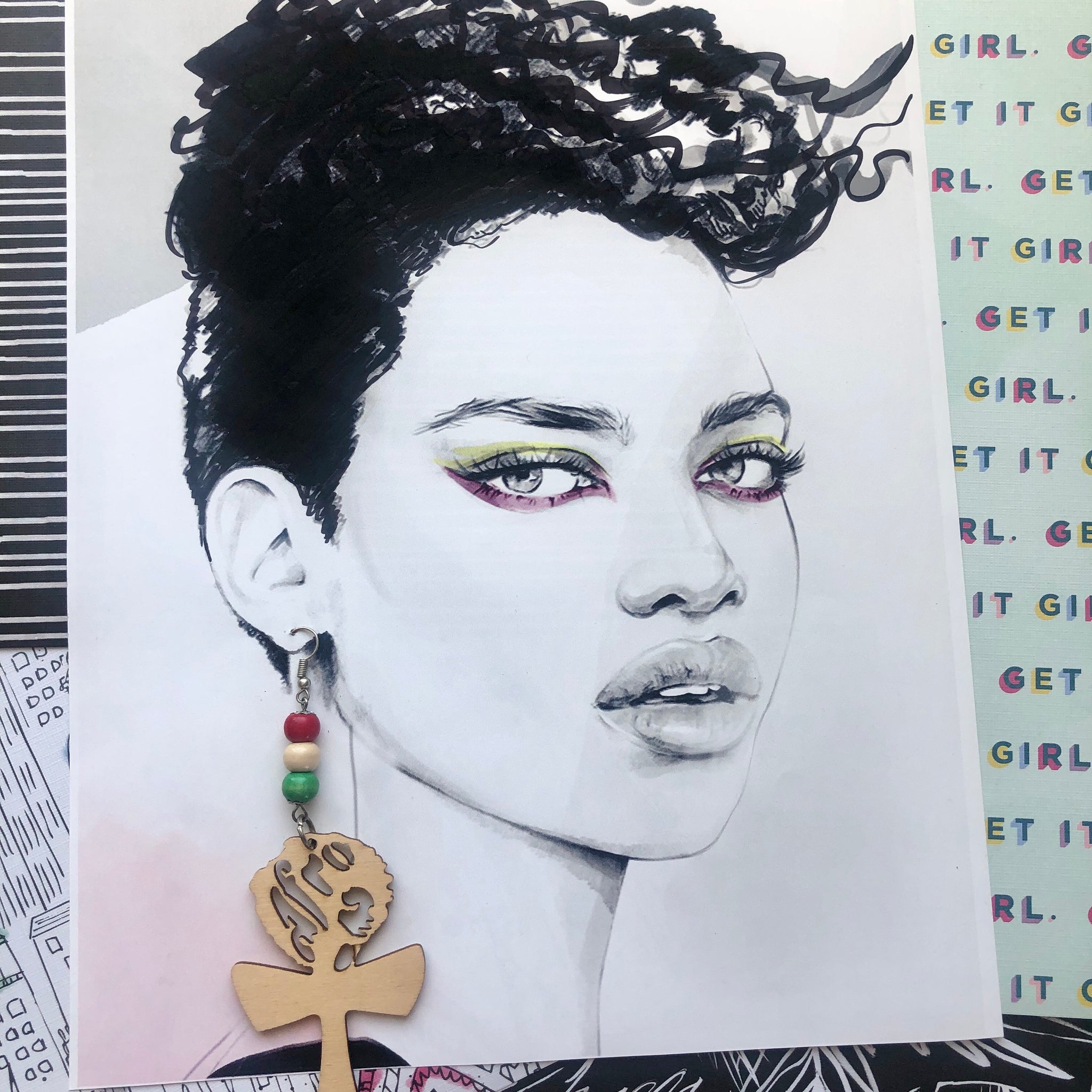 Afro Life Ankh Wooden Earrings