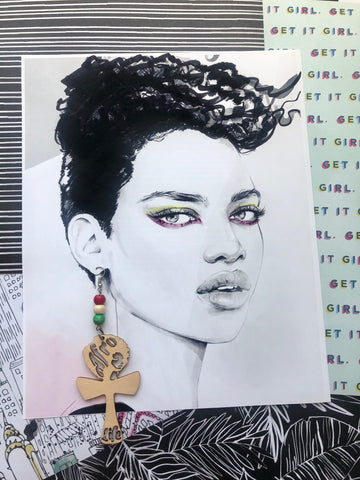 Afro Life Ankh Wooden Earrings