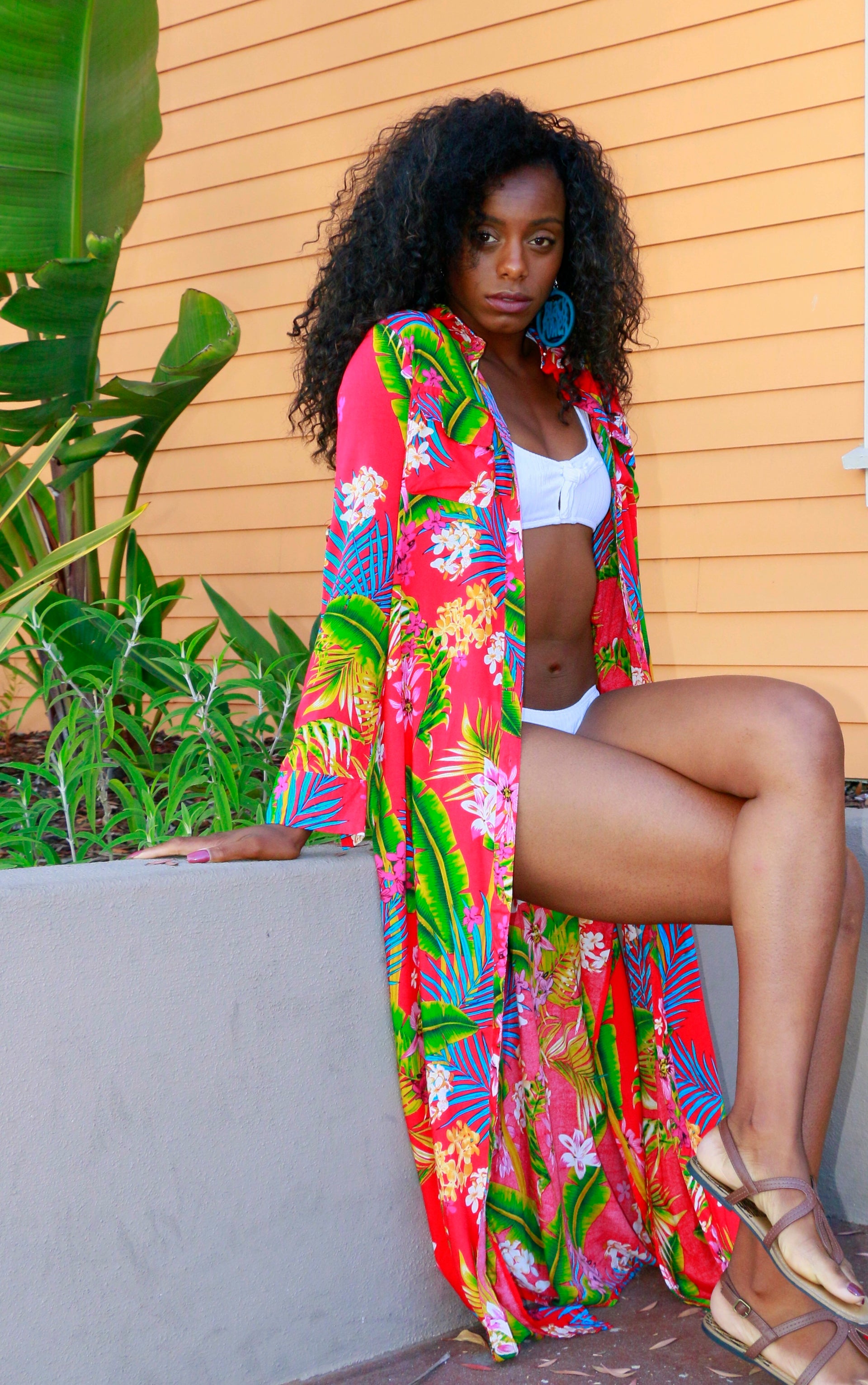 Tropical Belted Duster Dress