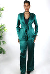 Emerald Satin Pants Set